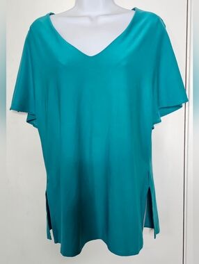 Ruby Ribbon V-Neck Flutter Sleeve Tunic Top Size XS  Teal